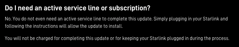 starlink software update - no subscription needed