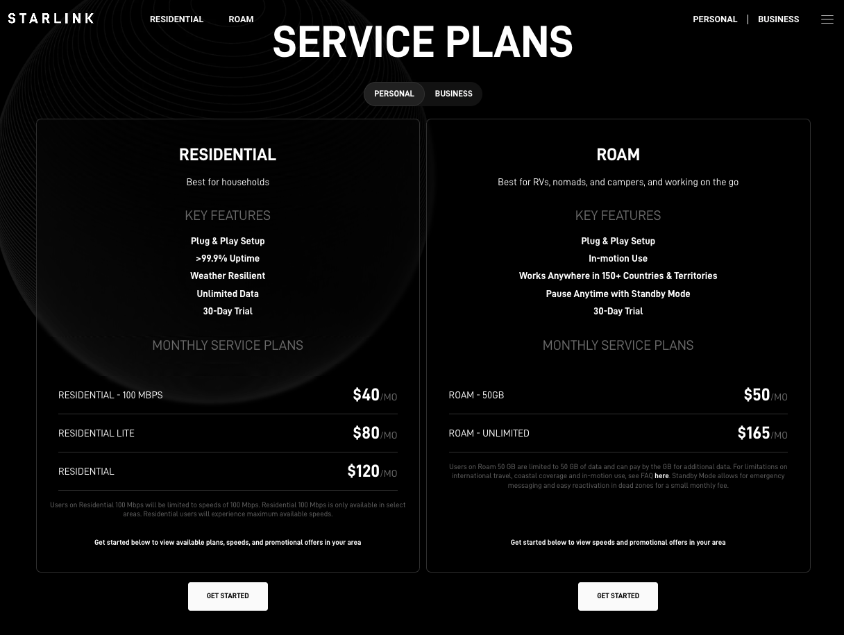 starlink service plans consumer - dec 2025