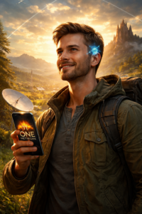 ai image the one network brain implant happy man