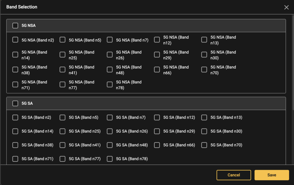 5g adapter - band selection
