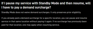 starlink faq screenshot standby mode demand surcharge
