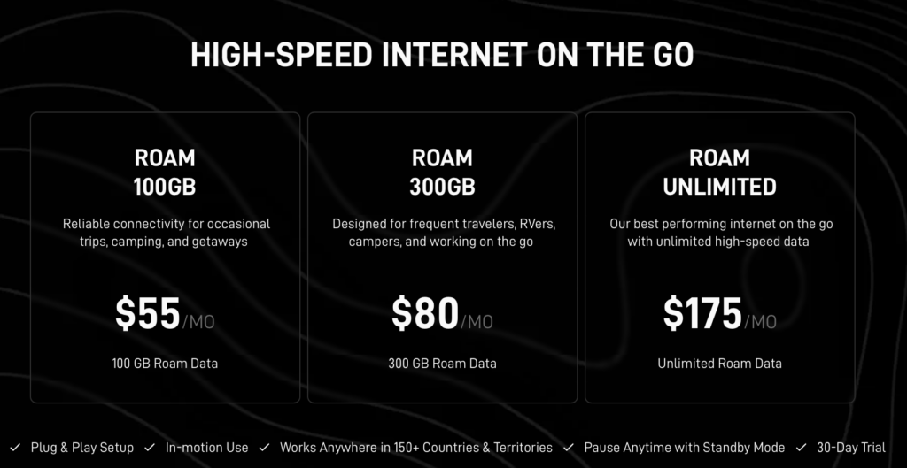 starlink roam plan pricing may 2026