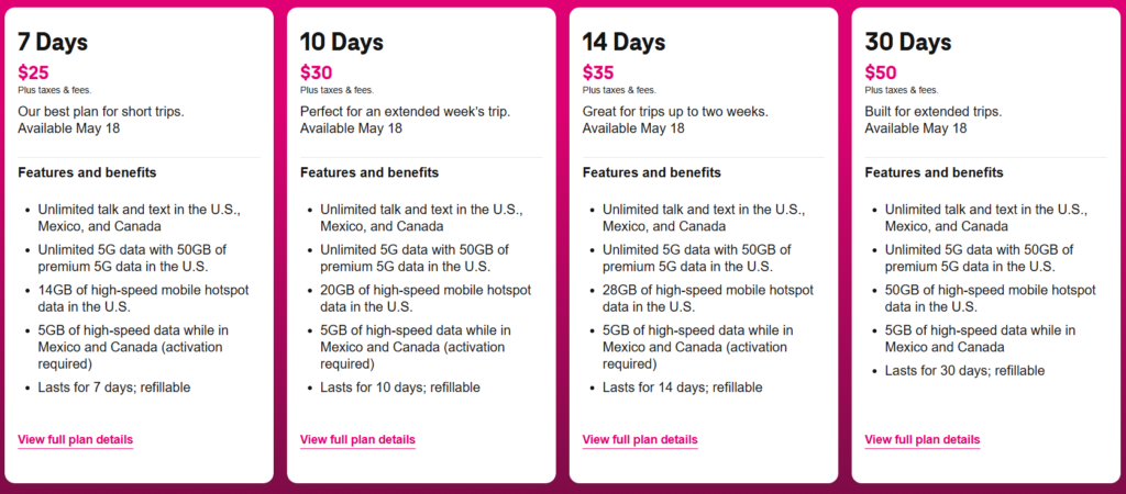 t mobile prepaid esim travel plans