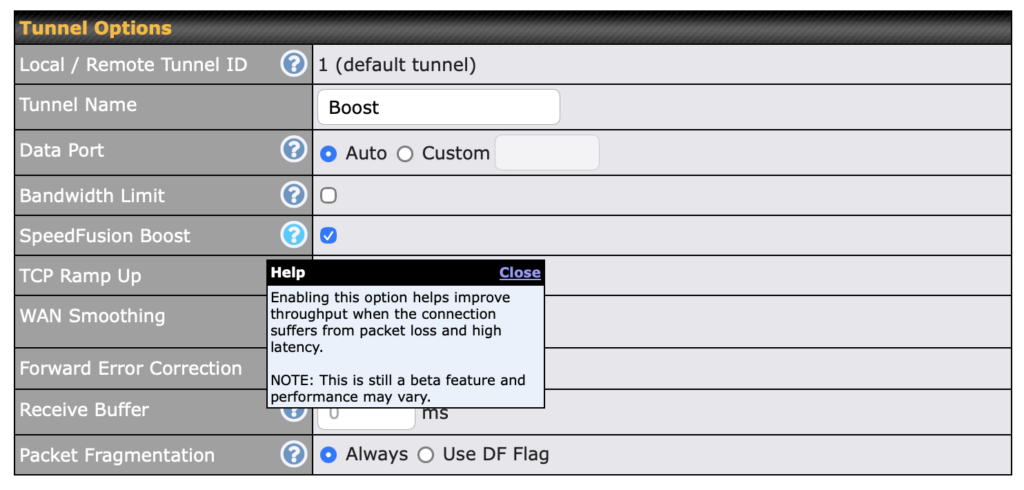 speedfusion boost toggle