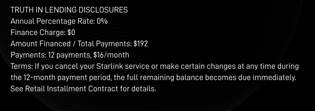 starlink truth in lending