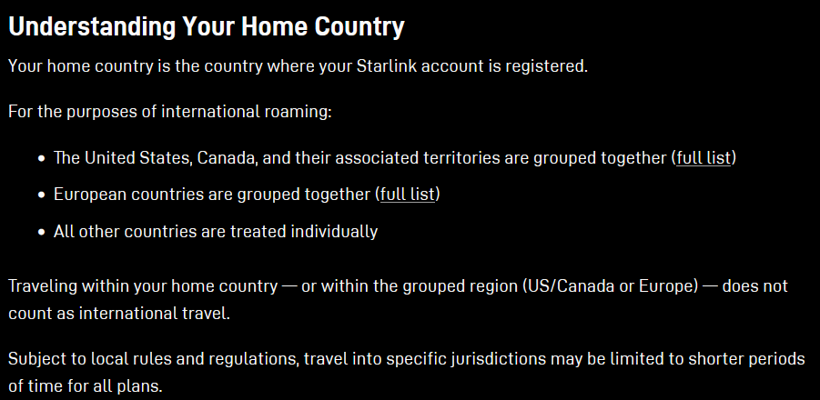 screenshot starlink roam international regions july 2026