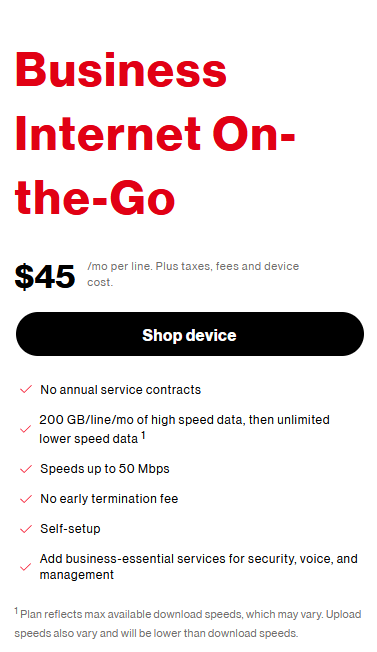 verizon business internet on the go screenshot